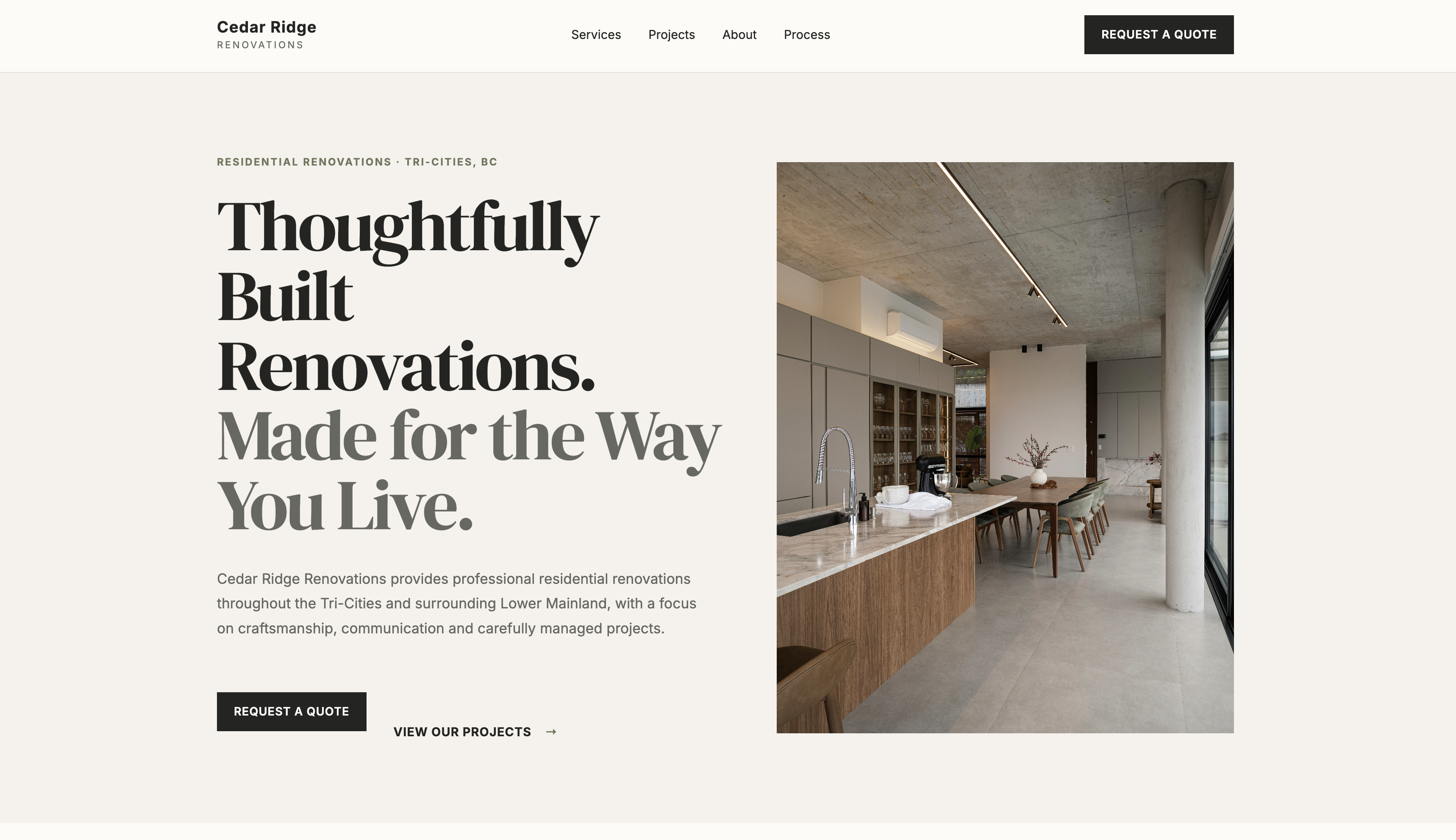 Cedar Ridge Renovations website homepage